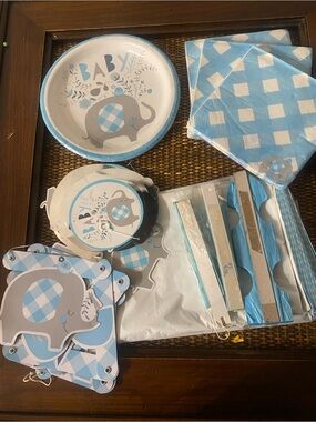 Blue Elephant Baby Party Tableware and Decorations